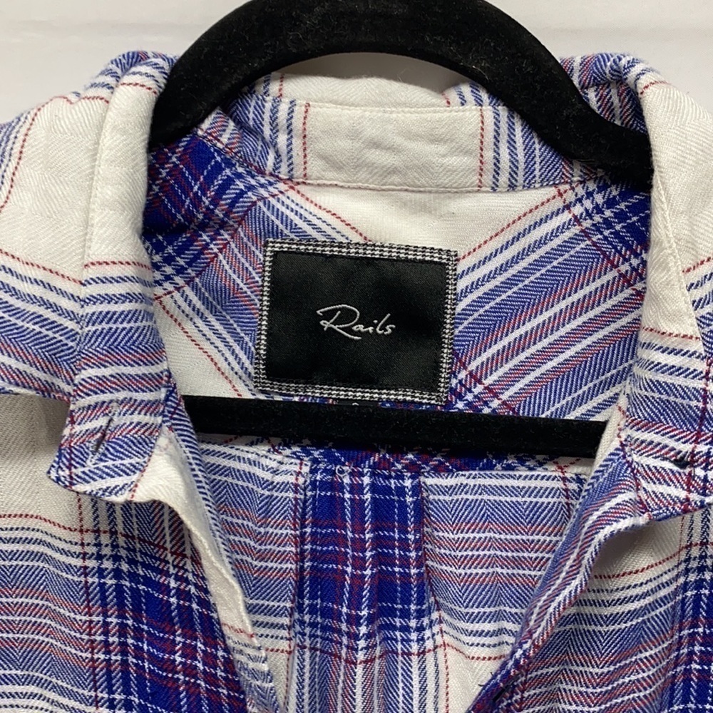 Rails Blue Plaid Button Down Shirt blouse sz small - Picture 2 of 5